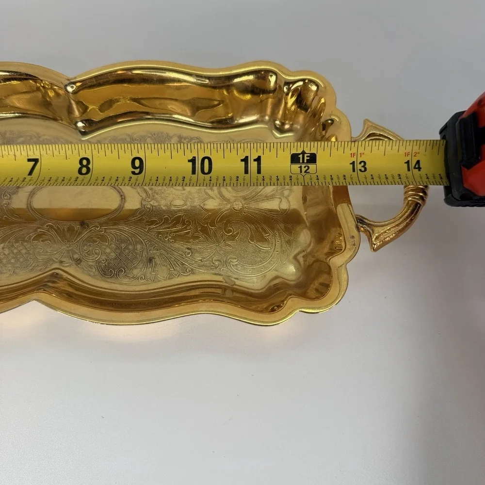 Gold tone footed tray with handles Crosby‎ silverplate 14